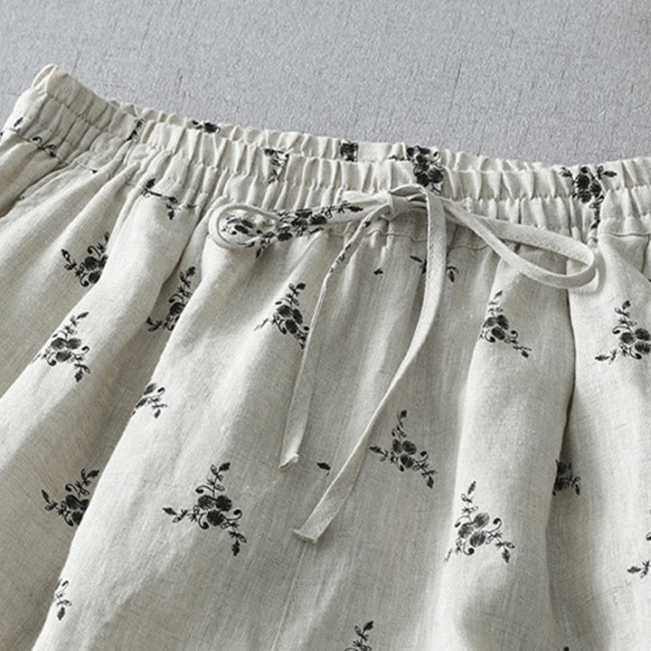 Pantalones harén de lino y algodón para mujer con estampado floral de lunares y Buddha Stones y bolsillos - image 4