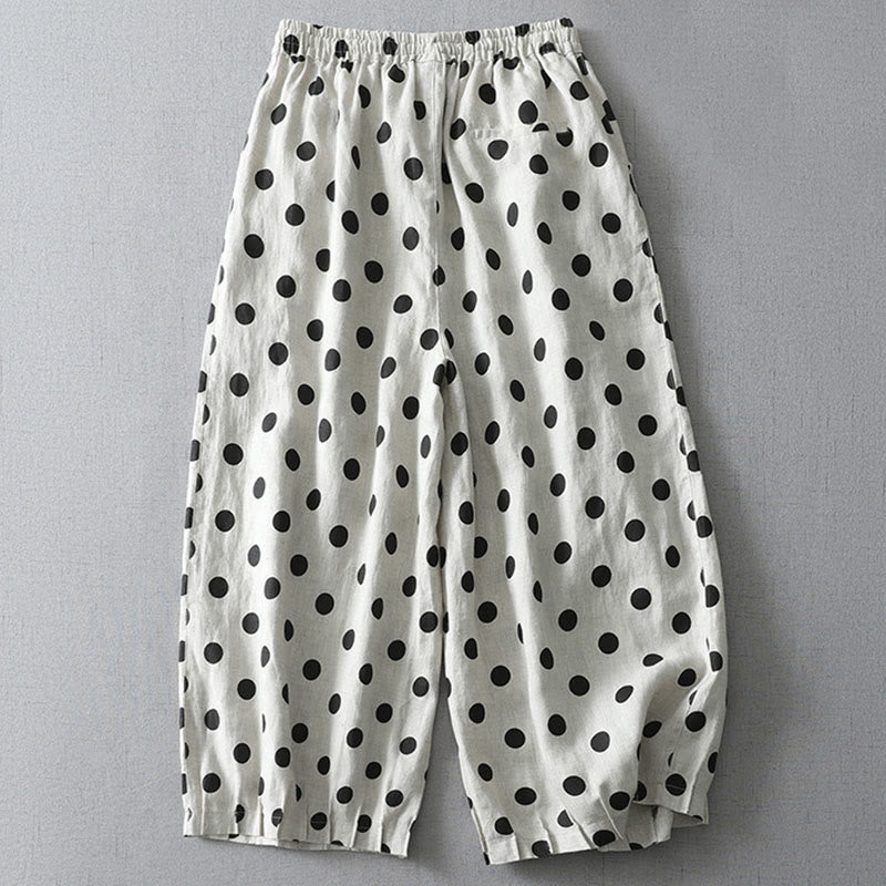 Pantalones harén de lino y algodón para mujer con estampado floral de lunares y Buddha Stones y bolsillos - image 6