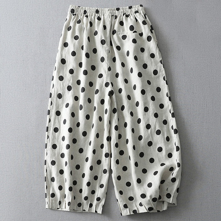 Pantalones harén de lino y algodón para mujer con estampado floral de lunares y Buddha Stones y bolsillos - image 6