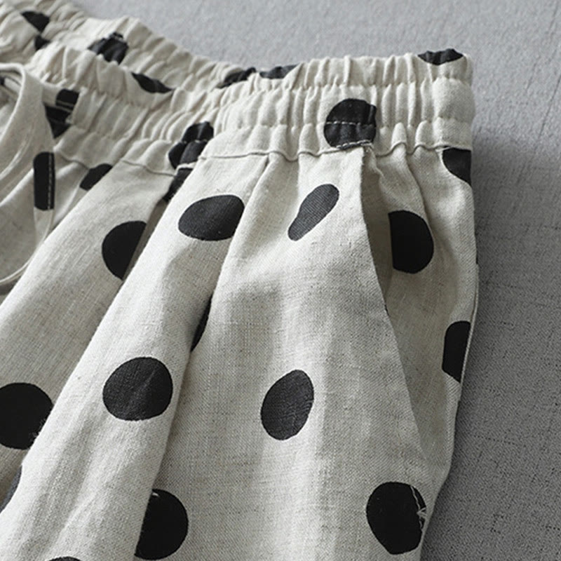 Pantalones harén de lino y algodón para mujer con estampado floral de lunares y Buddha Stones y bolsillos - image 10