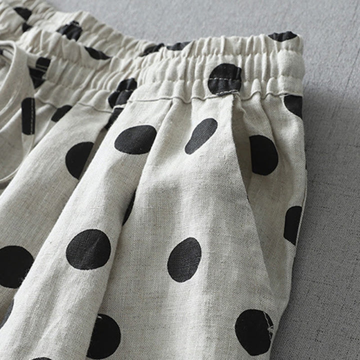 Pantalones harén de lino y algodón para mujer con estampado floral de lunares y Buddha Stones y bolsillos - image 10