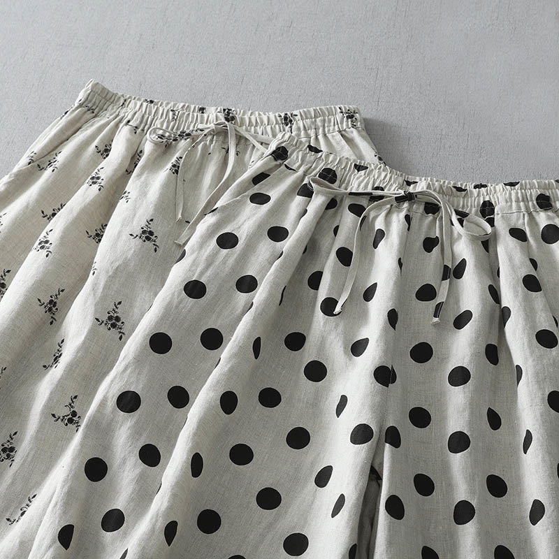 Pantalones harén de lino y algodón para mujer con estampado floral de lunares y Buddha Stones y bolsillos - image 17