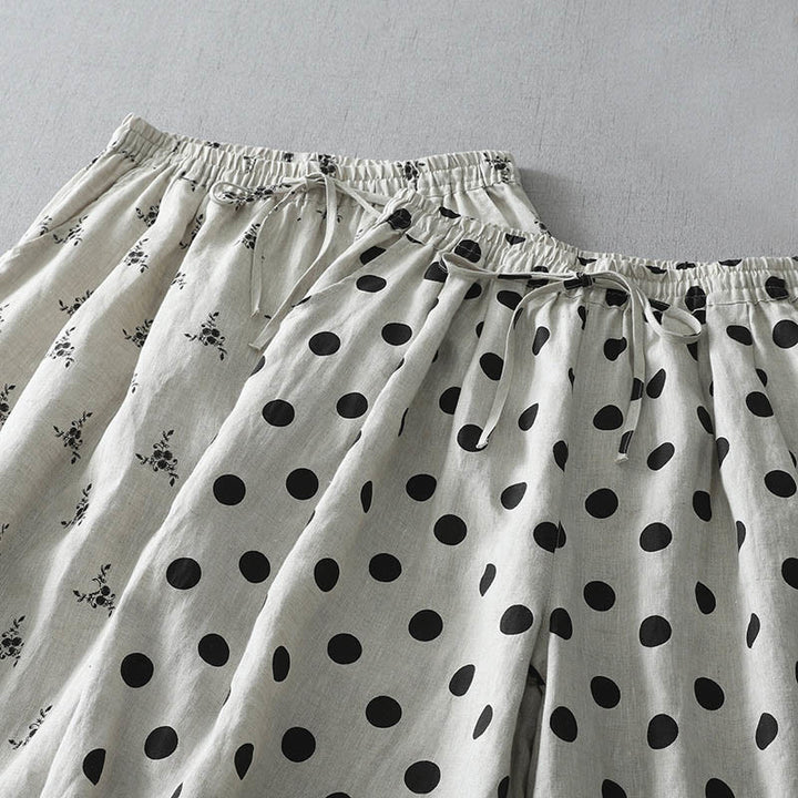 Pantalones harén de lino y algodón para mujer con estampado floral de lunares y Buddha Stones y bolsillos - image 17