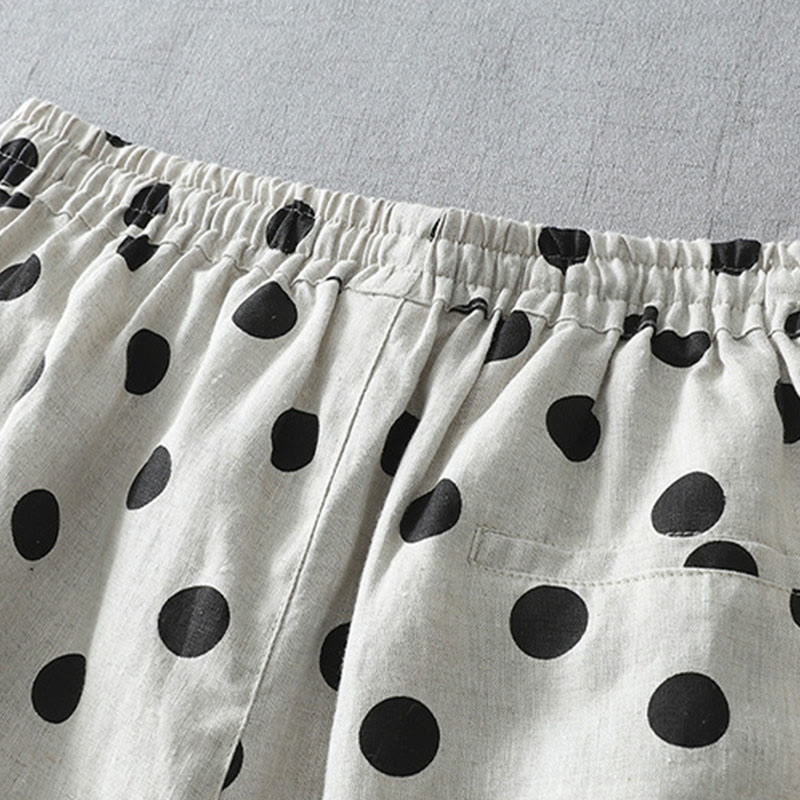 Pantalones harén de lino y algodón para mujer con estampado floral de lunares y Buddha Stones y bolsillos - image 9