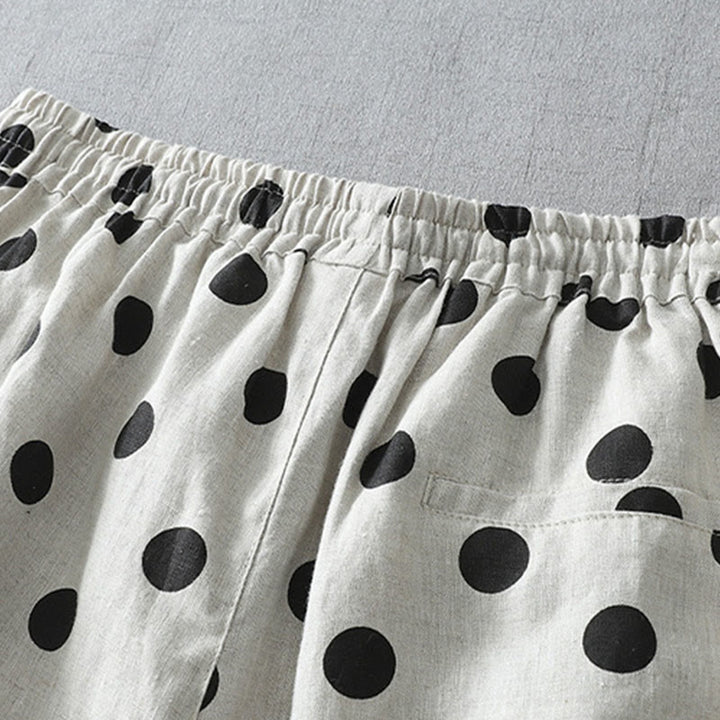Pantalones harén de lino y algodón para mujer con estampado floral de lunares y Buddha Stones y bolsillos - image 9