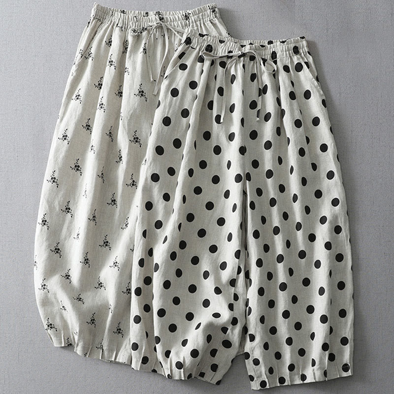 Pantalones harén de lino y algodón para mujer con estampado floral de lunares y Buddha Stones y bolsillos - image 15