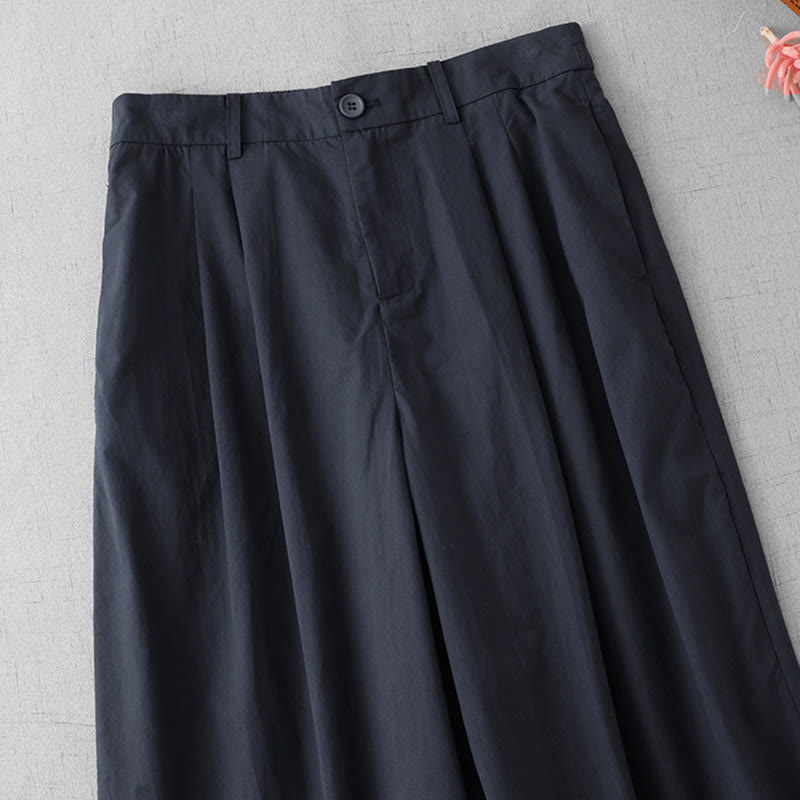 Pantalones casuales Buddha Stones de cintura alta, lisos, de poliéster, para mujer, de pierna ancha, largos 7-8, con bolsillos - image 2