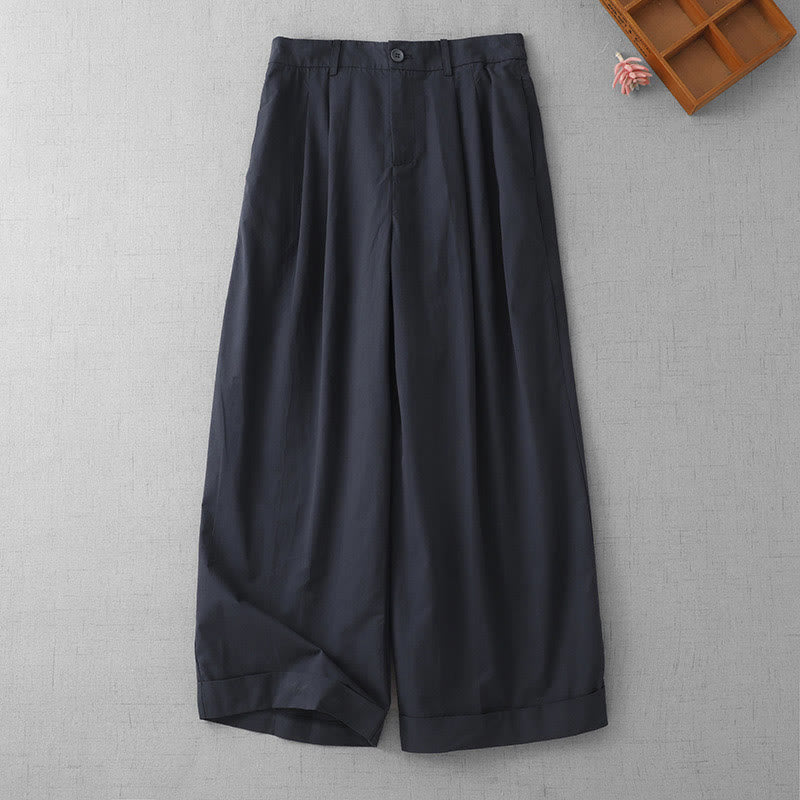 Pantalones casuales Buddha Stones de cintura alta, lisos, de poliéster, para mujer, de pierna ancha, largos 7-8, con bolsillos - Azul medianoche - US14，UK/AU18，EU46 (2XL) - image 1