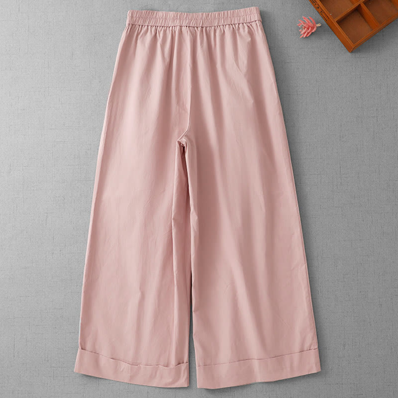 Pantalones casuales Buddha Stones de cintura alta, lisos, de poliéster, para mujer, de pierna ancha, largos 7-8, con bolsillos - image 7