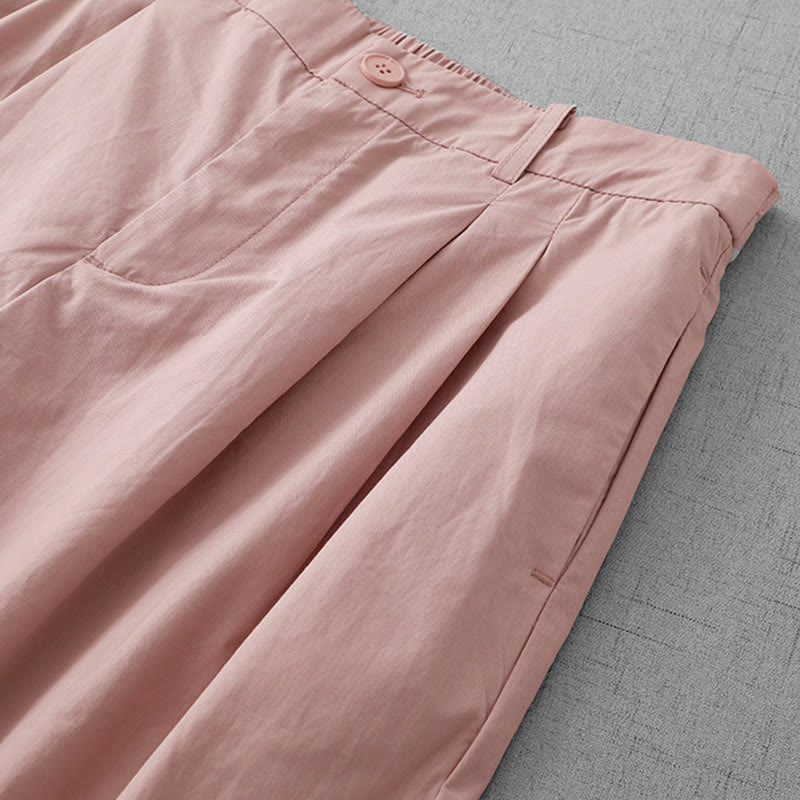 Pantalones casuales Buddha Stones de cintura alta, lisos, de poliéster, para mujer, de pierna ancha, largos 7-8, con bolsillos - image 7