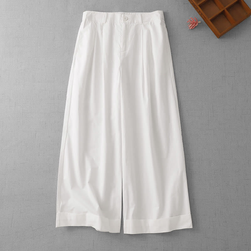 Pantalones casuales Buddha Stones de cintura alta, lisos, de poliéster, para mujer, de pierna ancha, largos 7-8, con bolsillos - Blanco - US14，UK/AU18，EU46 (2XL) - image 14