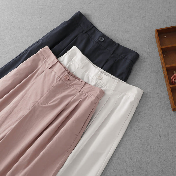 Pantalones casuales Buddha Stones de cintura alta, lisos, de poliéster, para mujer, de pierna ancha, largos 7-8, con bolsillos - image 19