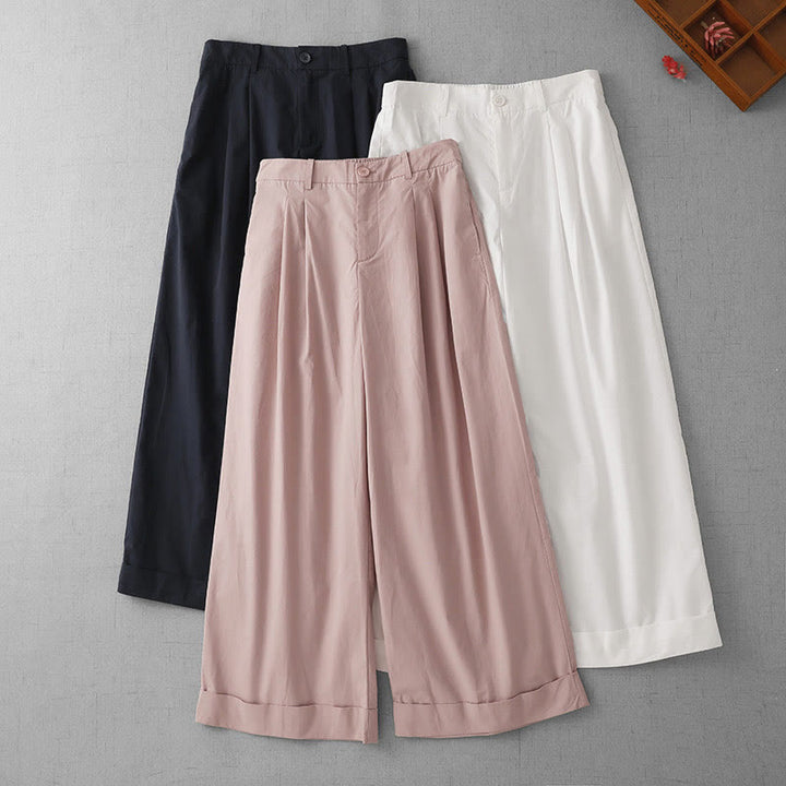 Pantalones casuales Buddha Stones de cintura alta, lisos, de poliéster, para mujer, de pierna ancha, largos 7-8, con bolsillos - image 19