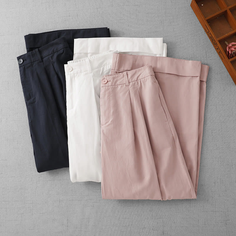 Pantalones casuales Buddha Stones de cintura alta, lisos, de poliéster, para mujer, de pierna ancha, largos 7-8, con bolsillos - image 21