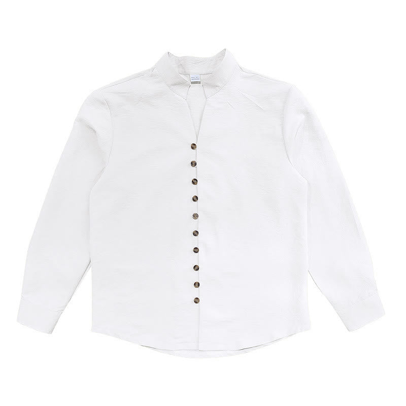 Camisa de manga larga para hombre con botones de color liso y Buddha Stones - image 11