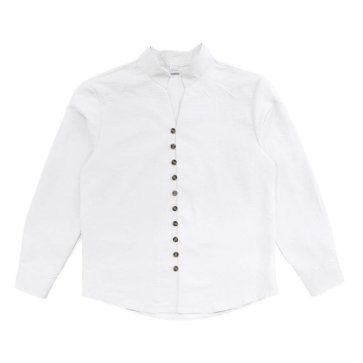 Camisa de manga larga para hombre con botones de color liso y Buddha Stones - image 11