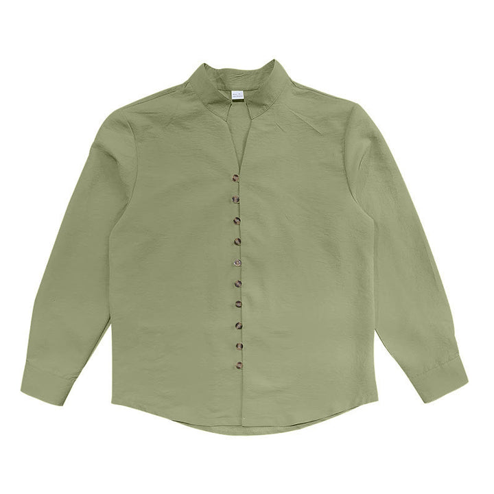 Camisa de manga larga para hombre con botones de color liso y Buddha Stones - image 20