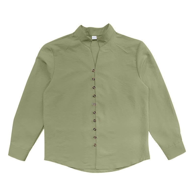 Camisa de manga larga para hombre con botones de color liso y Buddha Stones - image 20