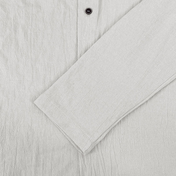 Camisa de lino para hombre con capucha, manga larga, botones y cordón, color liso, con Buddha Stones - image 9