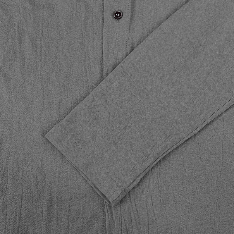 Camisa de lino para hombre con capucha, manga larga, botones y cordón, color liso, con Buddha Stones - image 16