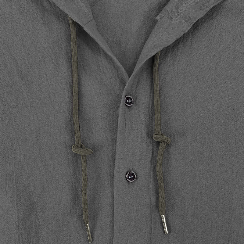 Camisa de lino para hombre con capucha, manga larga, botones y cordón, color liso, con Buddha Stones - image 15