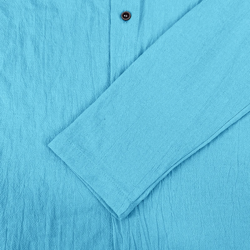 Camisa de lino para hombre con capucha, manga larga, botones y cordón, color liso, con Buddha Stones - image 23