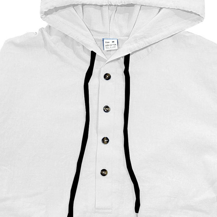 Camisa de algodón de manga larga con capucha y botones para hombre, color liso, con Buddha Stones, para otoño - image 7