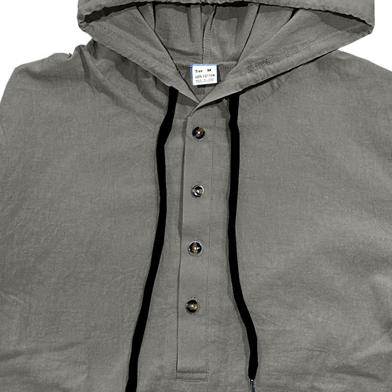 Camisa de algodón de manga larga con capucha y botones para hombre, color liso, con Buddha Stones, para otoño - image 10