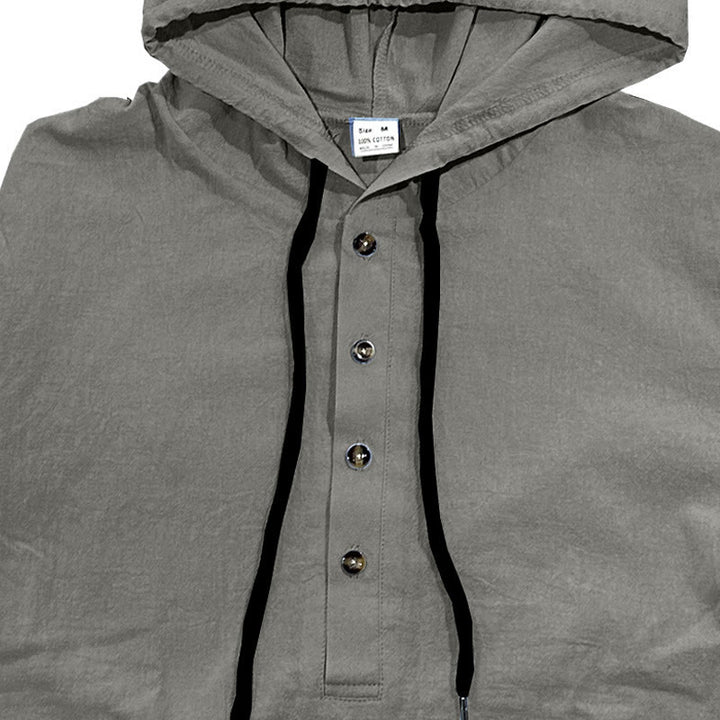 Camisa de algodón de manga larga con capucha y botones para hombre, color liso, con Buddha Stones, para otoño - image 10