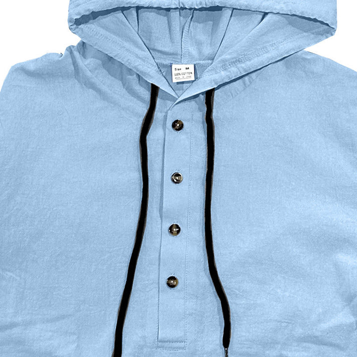 Camisa de algodón de manga larga con capucha y botones para hombre, color liso, con Buddha Stones, para otoño - image 3