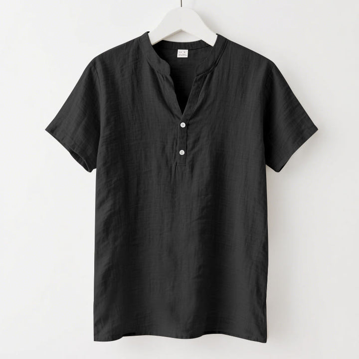 Camisa de lino para hombre de manga corta con botones y estampado de Buddha Stones de verano - Negro - US/UK/AU46, UE56 (3XL) - image 1