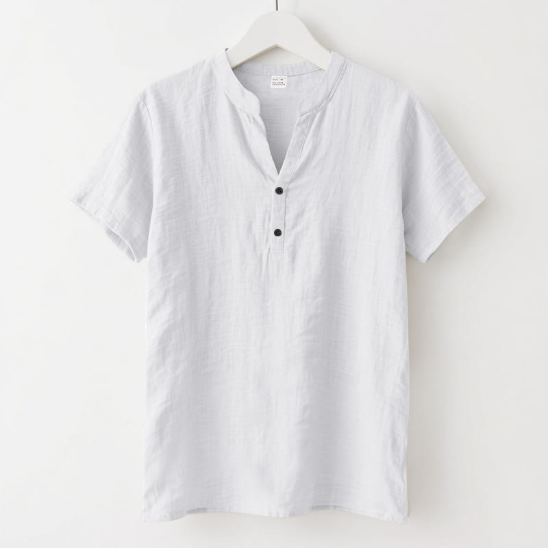 Camisa de lino para hombre de manga corta con botones y estampado de Buddha Stones de verano - Blanco - US/UK/AU46, UE56 (3XL) - image 6