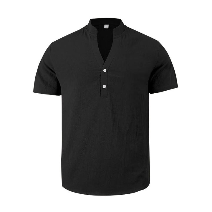Camisa de lino para hombre de manga corta con botones y estampado de Buddha Stones de verano - image 2