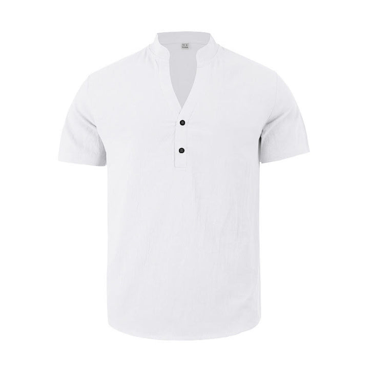 Camisa de lino para hombre de manga corta con botones y estampado de Buddha Stones de verano - image 7