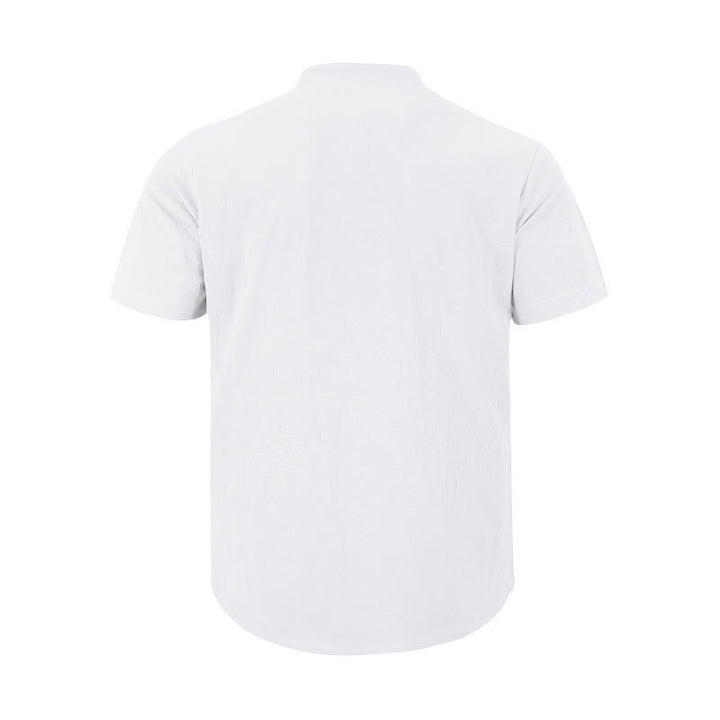 Camisa de lino para hombre de manga corta con botones y estampado de Buddha Stones de verano - image 9
