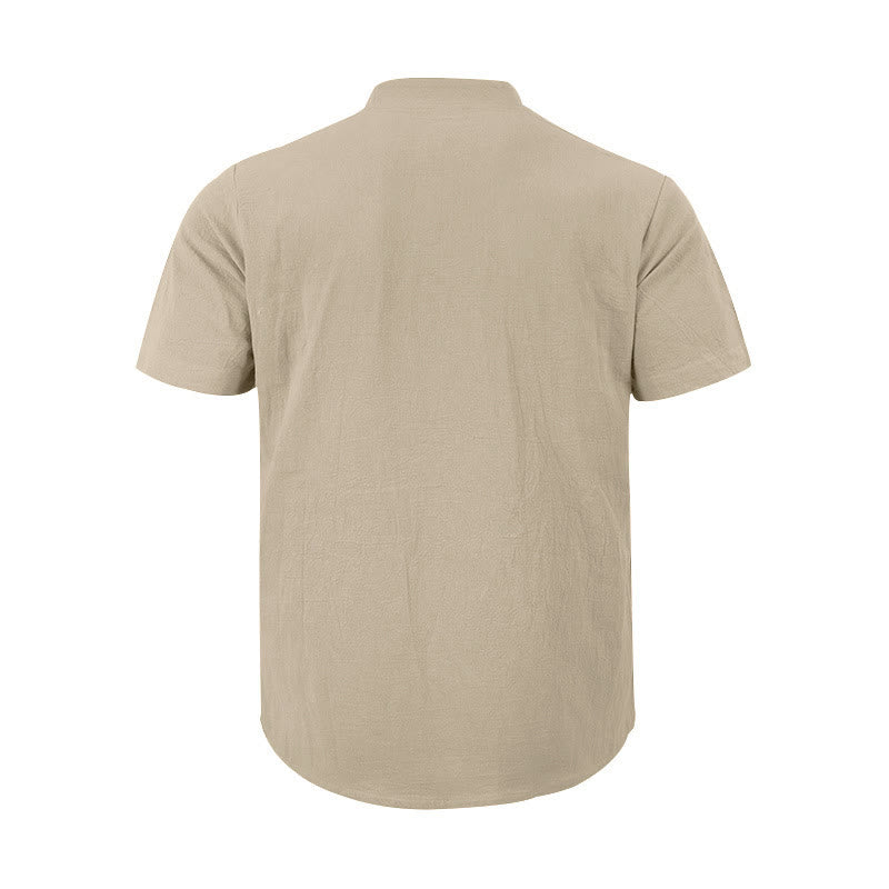 Camisa de lino para hombre de manga corta con botones y estampado de Buddha Stones de verano - image 15