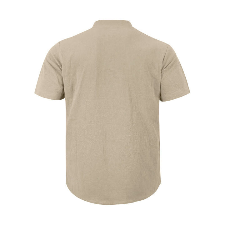 Camisa de lino para hombre de manga corta con botones y estampado de Buddha Stones de verano - image 14
