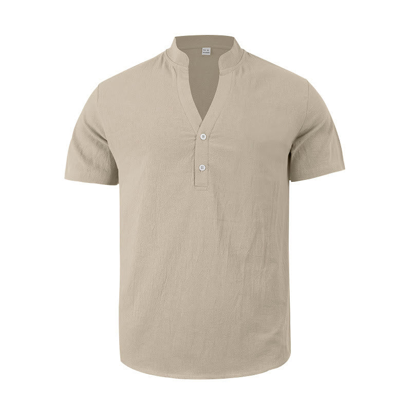 Camisa de lino para hombre de manga corta con botones y estampado de Buddha Stones de verano - image 14