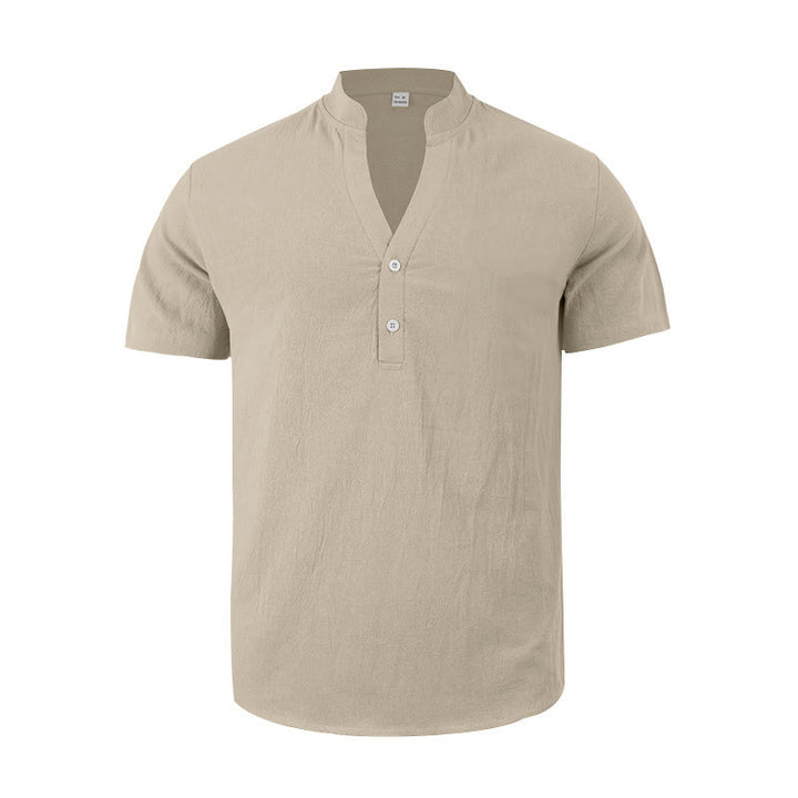 Camisa de lino para hombre de manga corta con botones y estampado de Buddha Stones de verano - image 14