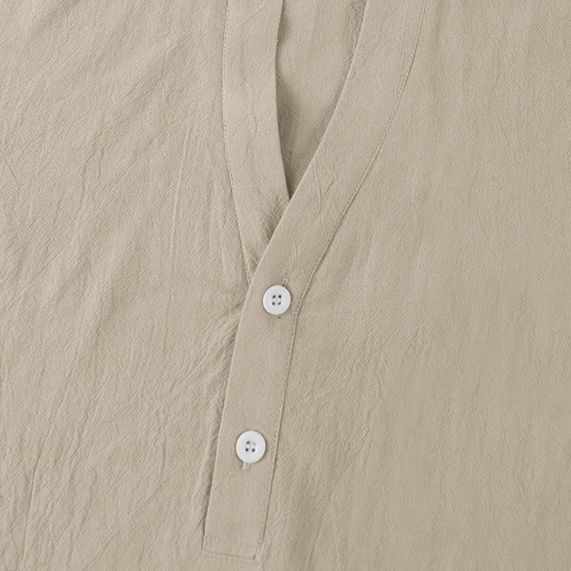 Camisa de lino para hombre de manga corta con botones y estampado de Buddha Stones de verano - image 16