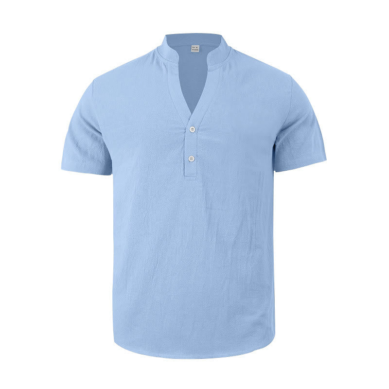 Camisa de lino para hombre de manga corta con botones y estampado de Buddha Stones de verano - image 19