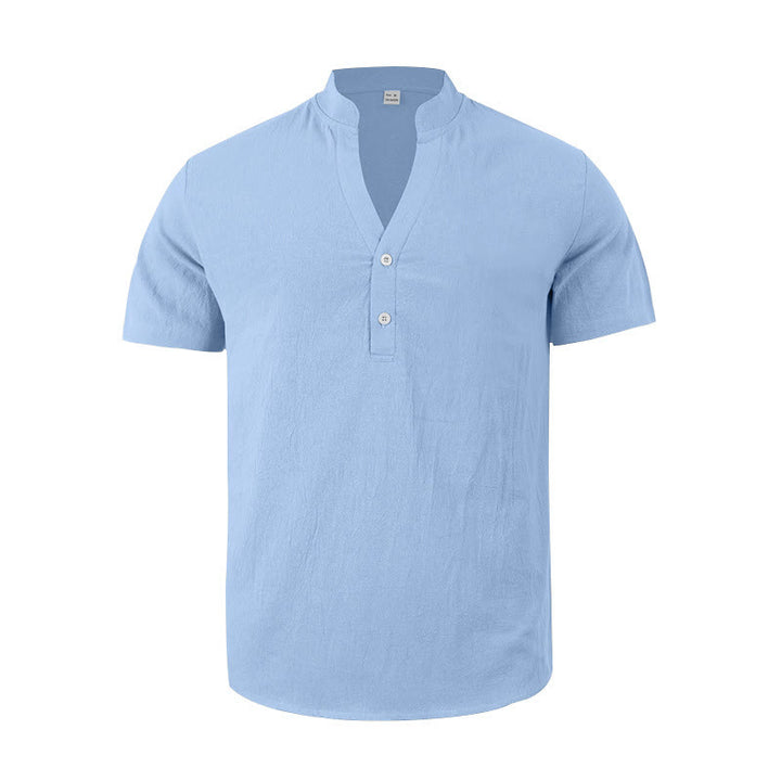 Camisa de lino para hombre de manga corta con botones y estampado de Buddha Stones de verano - image 19