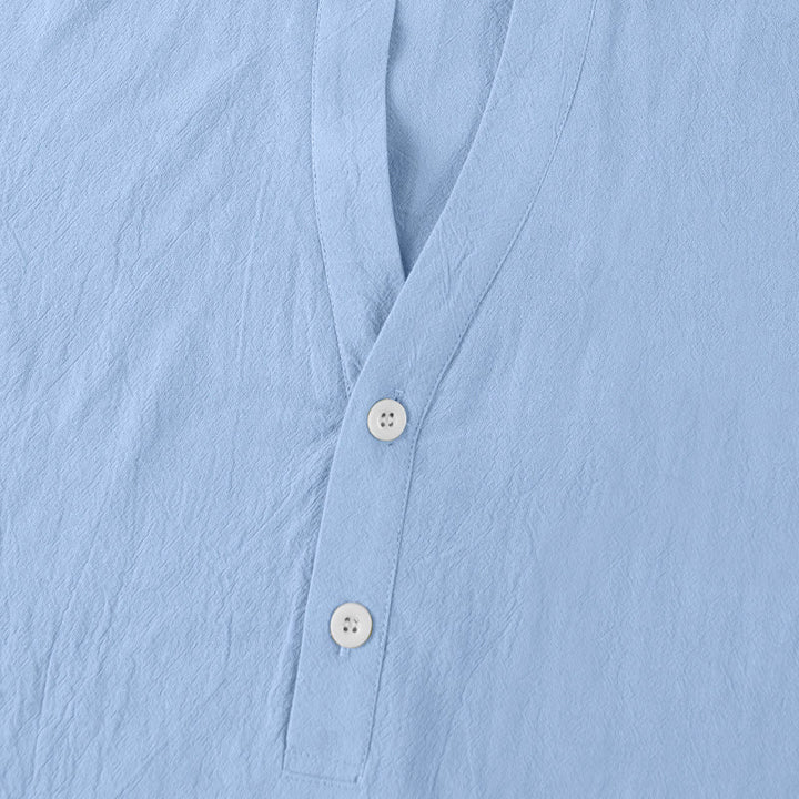 Camisa de lino para hombre de manga corta con botones y estampado de Buddha Stones de verano - image 21