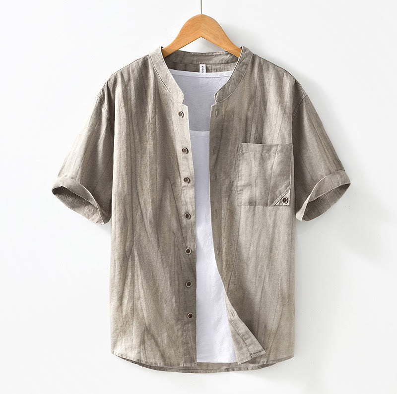 Camisa de hombre de manga corta de lino y algodón con botones de verano Buddha Stones - Trigo - US/UK/AU42, EU52 (3XL) - image 16