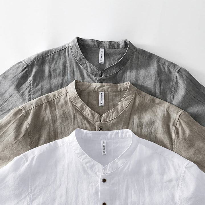 Camisa de hombre de manga corta de lino y algodón con botones de verano Buddha Stones - image 22