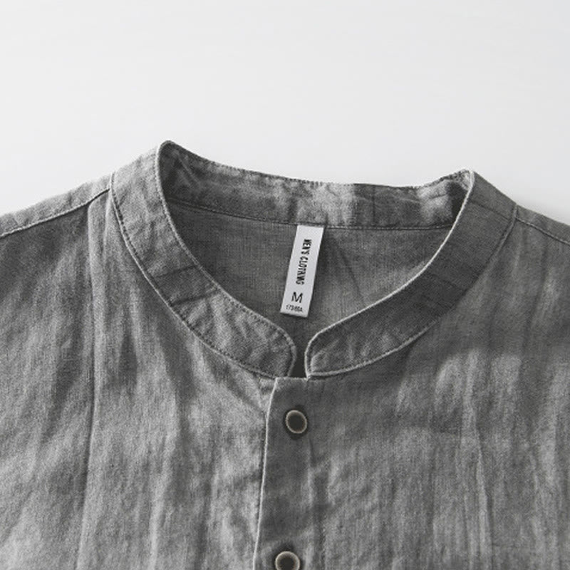 Camisa de hombre de manga corta de lino y algodón con botones de verano Buddha Stones - image 4