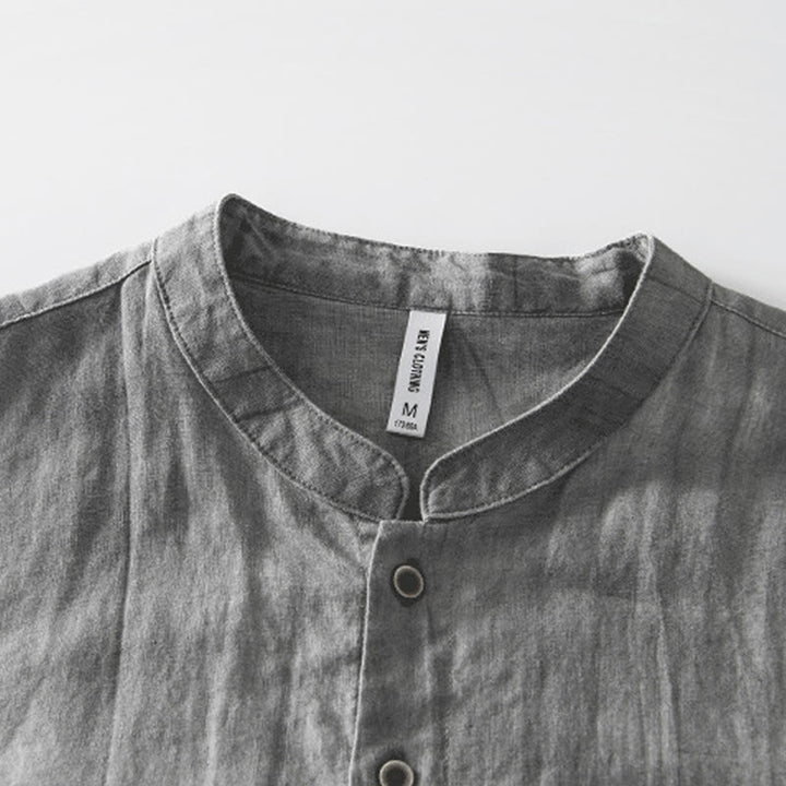 Camisa de hombre de manga corta de lino y algodón con botones de verano Buddha Stones - image 4