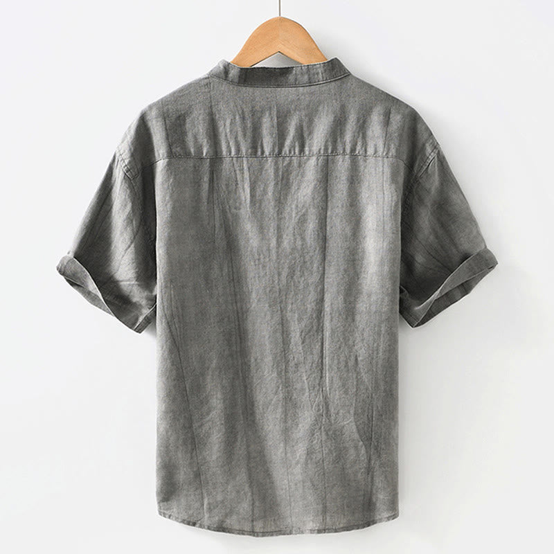 Camisa de hombre de manga corta de lino y algodón con botones de verano Buddha Stones - image 3