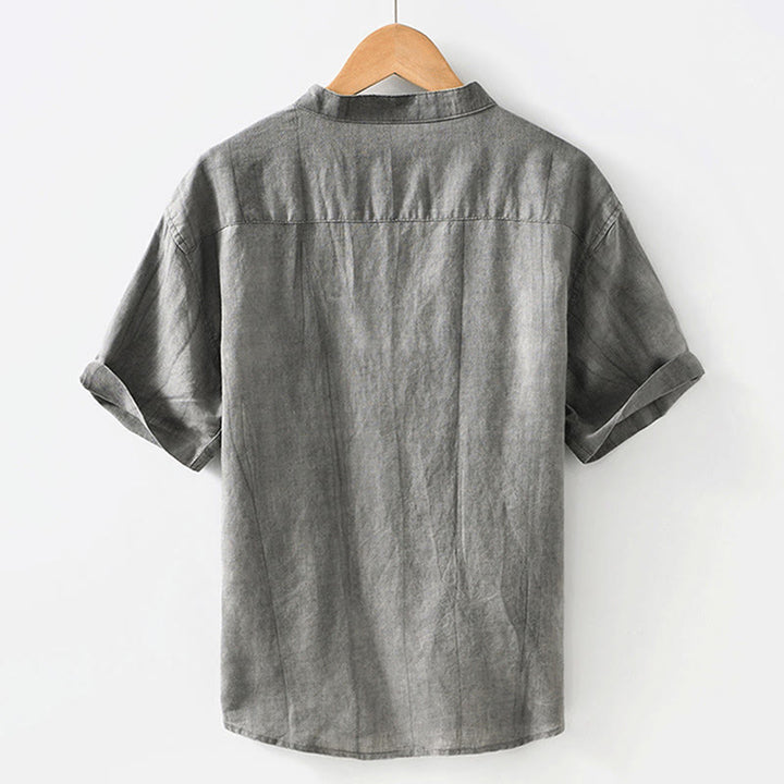 Camisa de hombre de manga corta de lino y algodón con botones de verano Buddha Stones - image 3