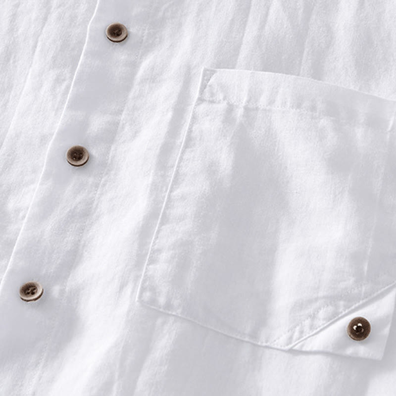Camisa de hombre de manga corta de lino y algodón con botones de verano Buddha Stones - image 11
